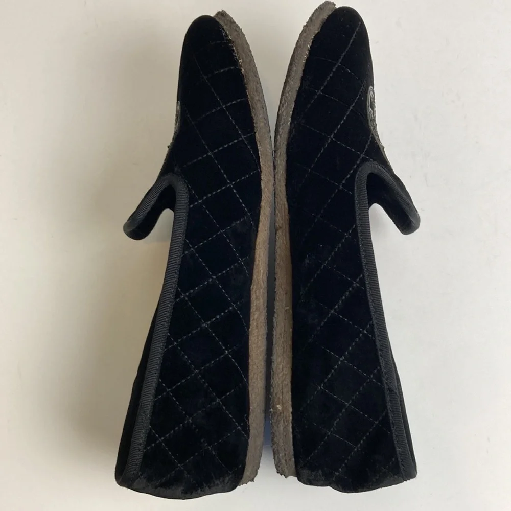 Tory Burch Billy Black Quilted Velvet Fur Loafers Crepe Sole Slippers Sz 9 Flats
